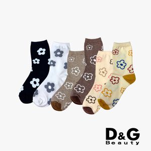 【D&G】花朵女襪<彩色咖啡>D598 短襪 中筒襪 穿搭襪