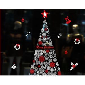 聖誕靜電窗貼-雪景聖誕樹(款式隨機出貨)