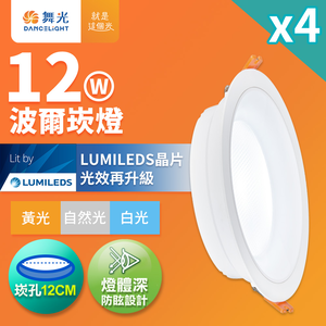 DanceLight 4-pack 12W Boer anti-glare recessed light, 12cm hole recessed light, LED canopy light, wide-angle projection (white light)