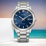 CITIZEN 星辰 光動能八角形經典大三針手錶 送禮推薦-銀x藍/41mm BM7600-81L, , large