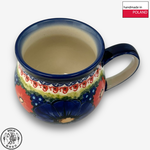 【SOLO Vintage】Cerraf Polish Pottery 350ml Mug Red and Blue Blossoming Elegance Series Made in Poland, , large