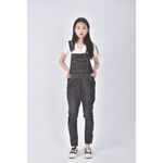 (3XL) 高腰丹寧牛仔吊帶黑色長褲二手衣, , large
