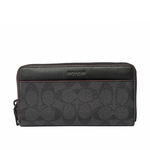 COACH PVC LOGO皮革ㄇ拉長夾/黑灰/紅邊, , large