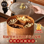 摩達客◉春節開運招財◉精緻雙層分格加厚復古優雅櫻桃木紋糖果盒 招財金貓款 新年開春好運到, , large