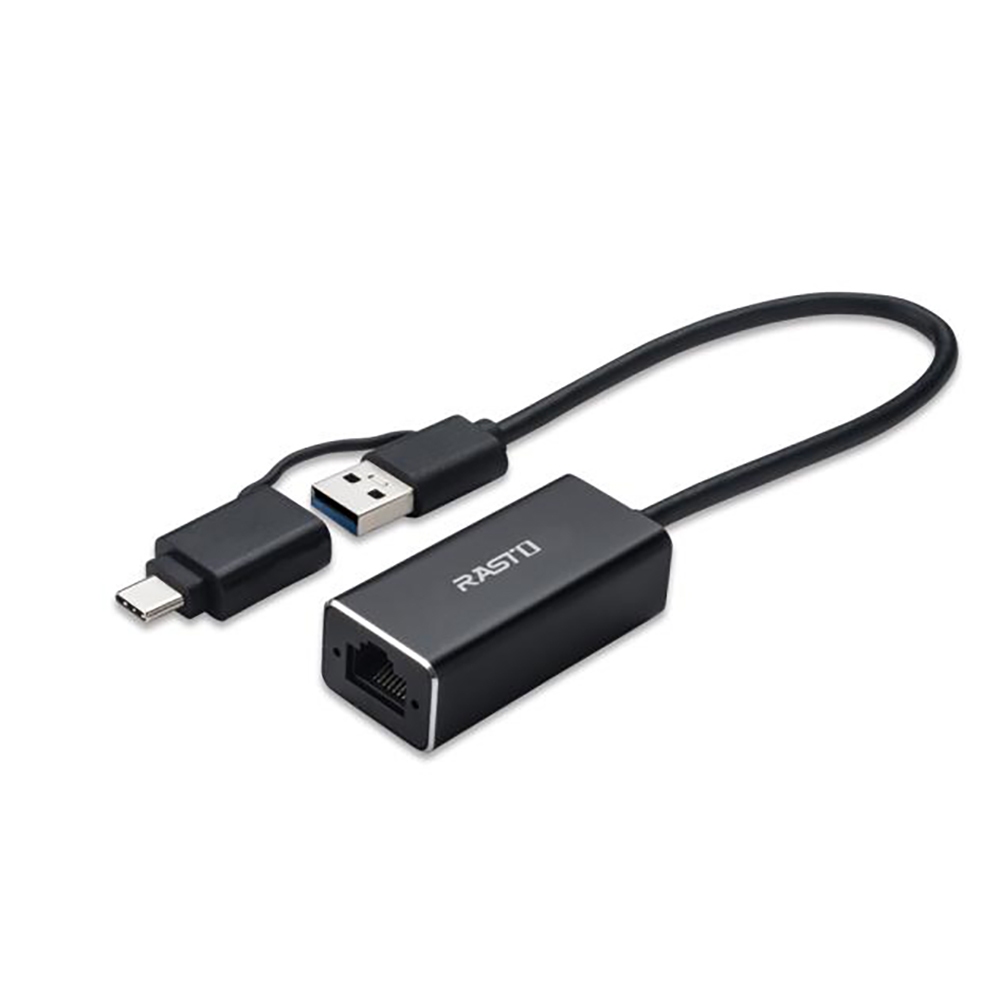 RASTO RH10鋁製USB 3.2轉RJ45千兆高速網卡轉接器+Type C雙接頭 免驅動 隨插即用, , large