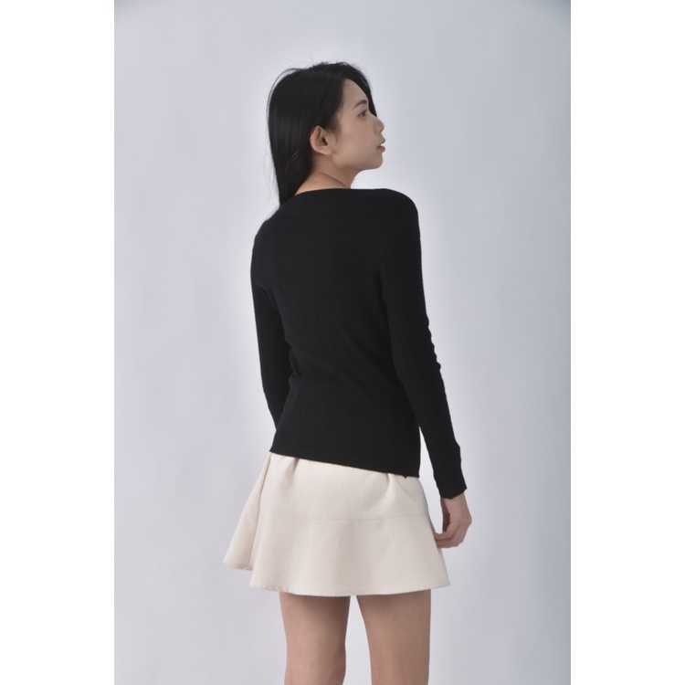 (XS（含）以下) 質感針織貼身黑色長袖上衣二手衣, , large