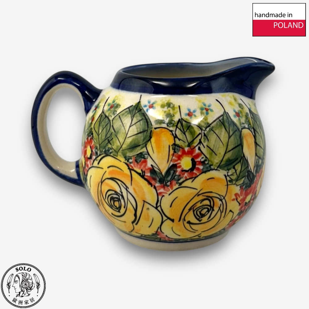 【SOLO Vintage】Cerraf Polish Pottery 320ml Milk Jug Morning Light and Yellow Roses Series Made in Poland, , large