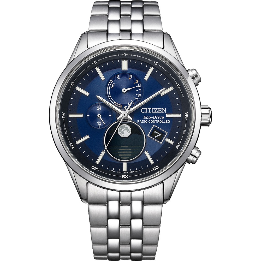 CITIZEN 星辰 光動能電波萬年曆月相手錶 BY1030-50L, , large
