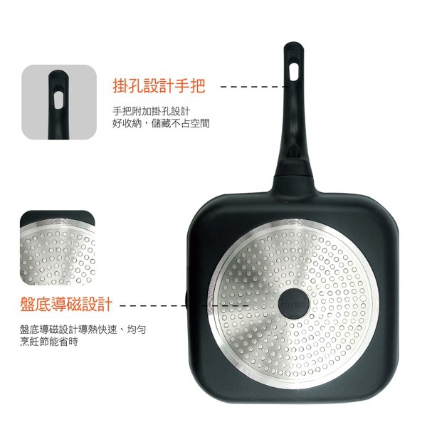 PERFECT 理想牌 日式黑金鋼方形煎鍋平底鍋不沾鍋IH無蓋 24cm-Leidea樂德兒, , large