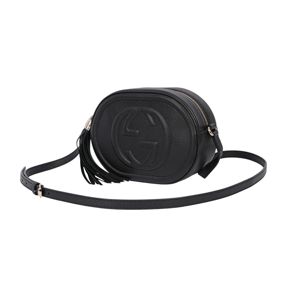 GUCCI SOHO 系列流蘇橢圓造型拉鍊斜背包/黑色, , large