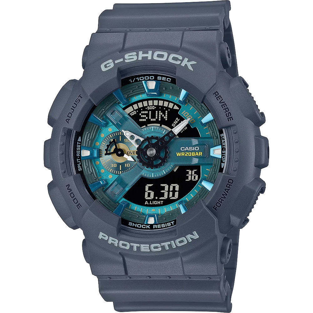CASIO 卡西歐 G-SHOCK 綠洲湖泊 雙顯運動手錶-海軍藍 GA-110AS-2A, , large