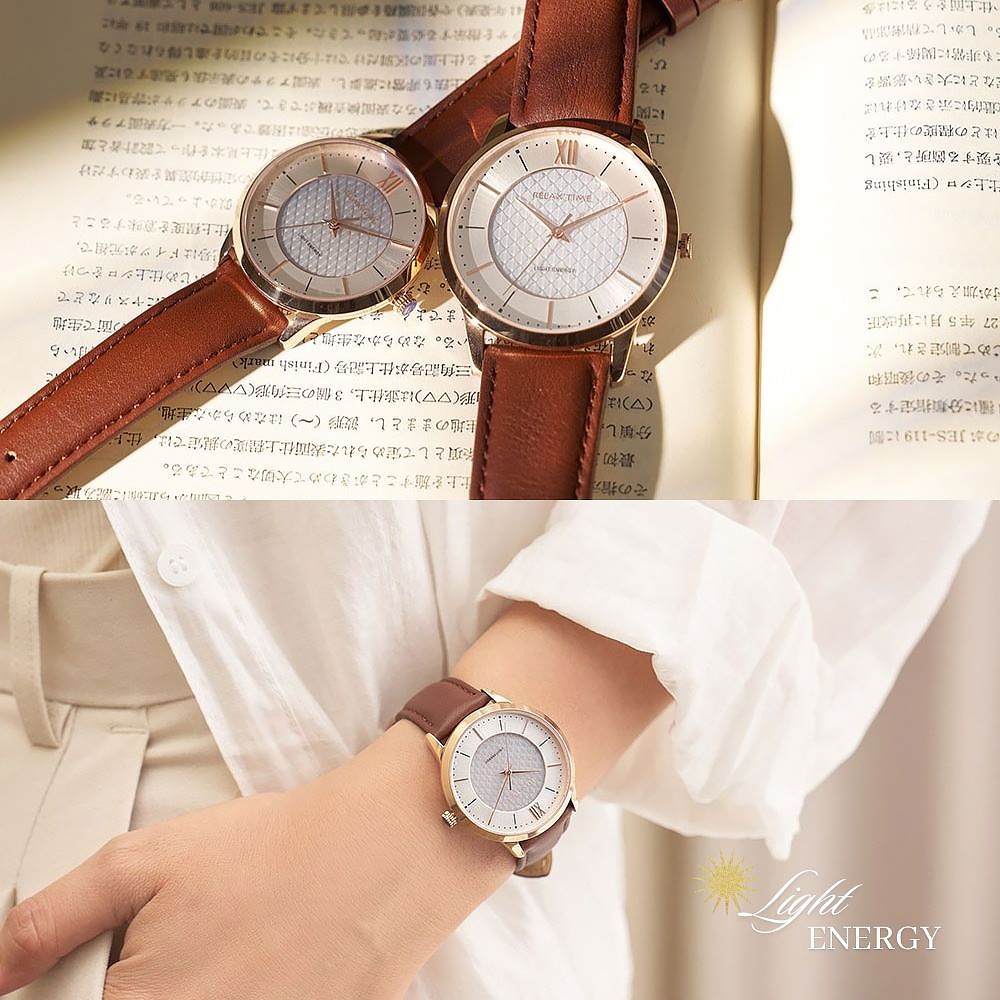 Relax Time RT-108S 太陽能時尚手錶-咖啡x玫瑰金/42mm RT-108S-3M, , large