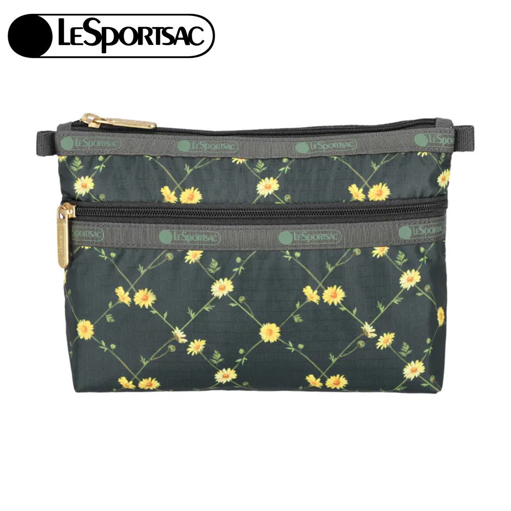 |快速出貨|Lesportsac Cosmetic Clutch 雙層拉鍊收納化妝包 送禮-綠野雛菊, , large