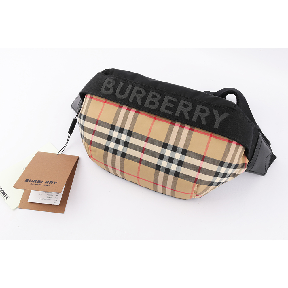 BURBERRY 中型 Vintage 格紋及標誌性條紋腰包/典藏米色, , large