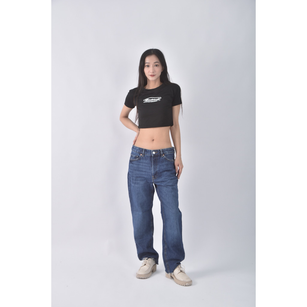 (M) mango高腰丹寧牛仔棉質純棉藍色長褲二手衣, , large