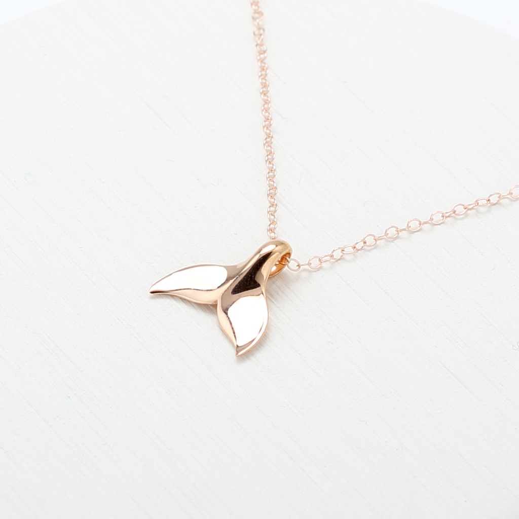 Whale tail s925 sterling silver 18k Rose Gold plated necklace Valentine Day gift, , large