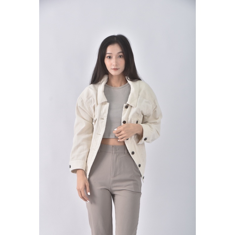 (S) mila owen質感棉質純棉燈心絨杏色外套二手衣, , large