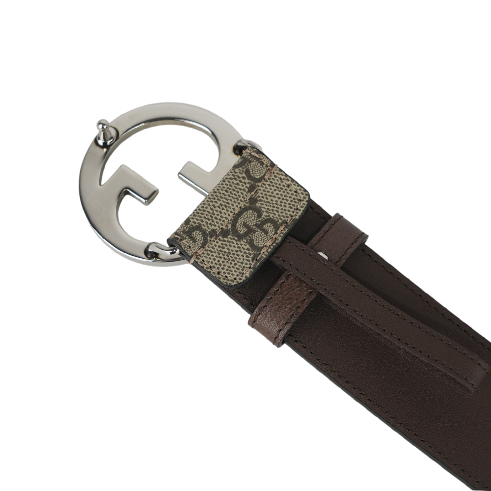 GUCCI Blondie GG 銀色標誌塗層帆布及皮革寬4cm皮帶 90cm/棕色, , large