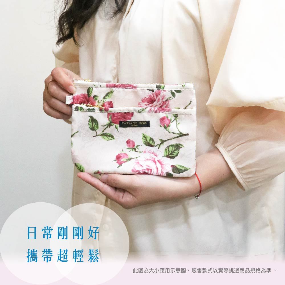 日本製 【Passage Bois】緹花 雙層拉鍊化妝包, , large