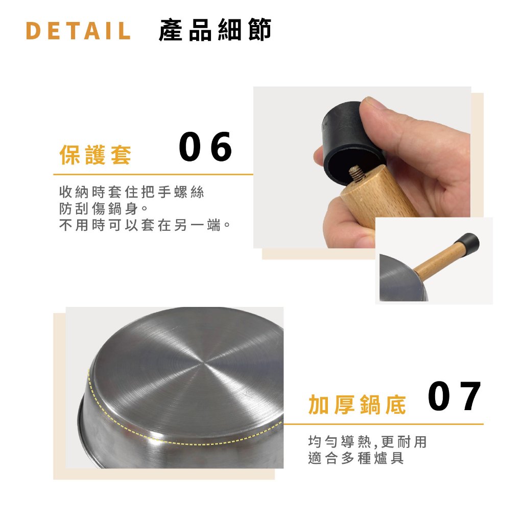 【CLS】露營不沾平底鍋 直徑20cm 加厚平底鍋 304不鏽鋼鍋 不沾鍋 可拆卸手柄 附收納袋 露營鍋具 戶外炊事, , large