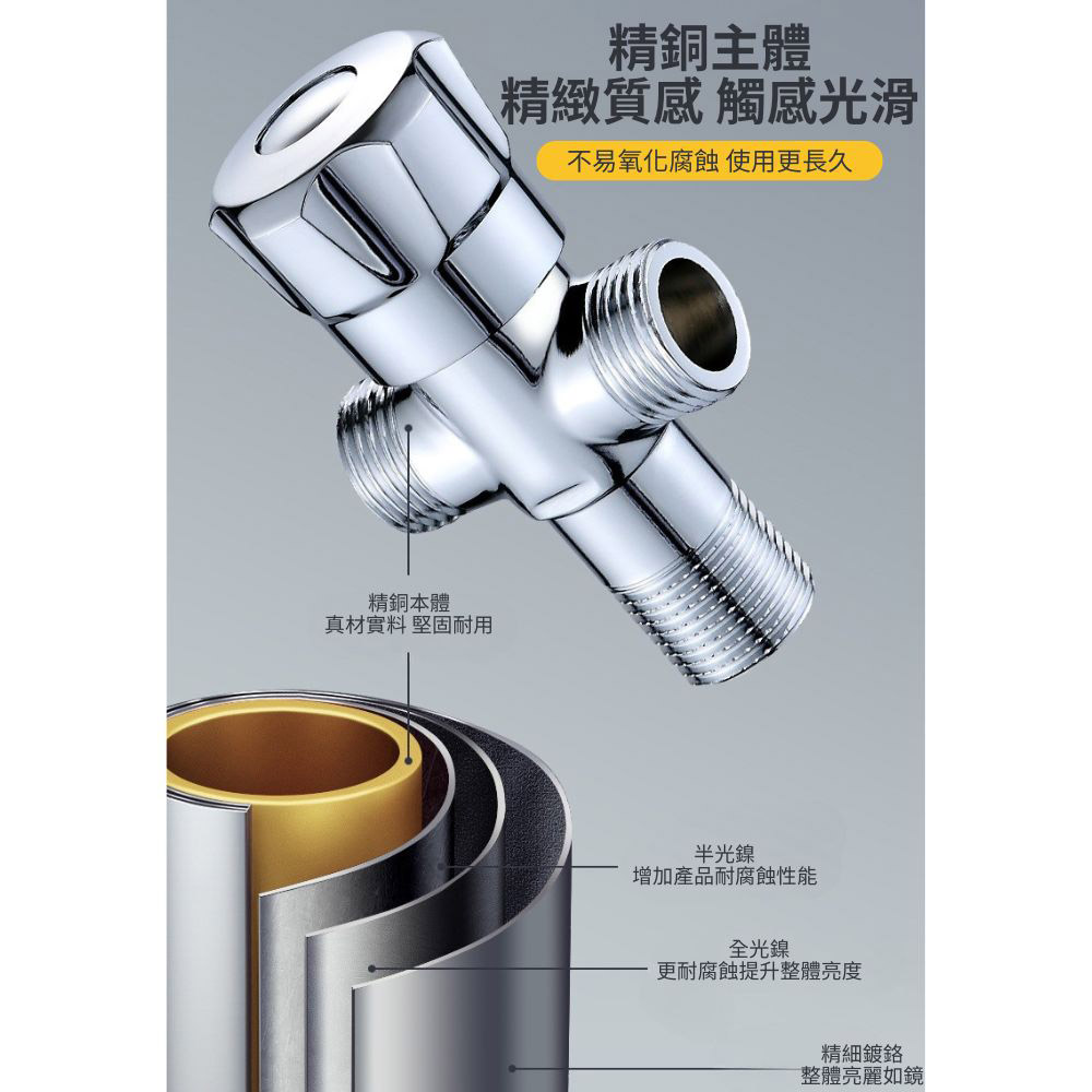 Blue faucet with one inlet and two outlets at a 90-degree angle, , large