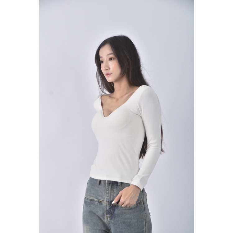 (S) 【安于晴Charlene私服】air space質感修身短版棉質白色長袖上衣二手衣, , large