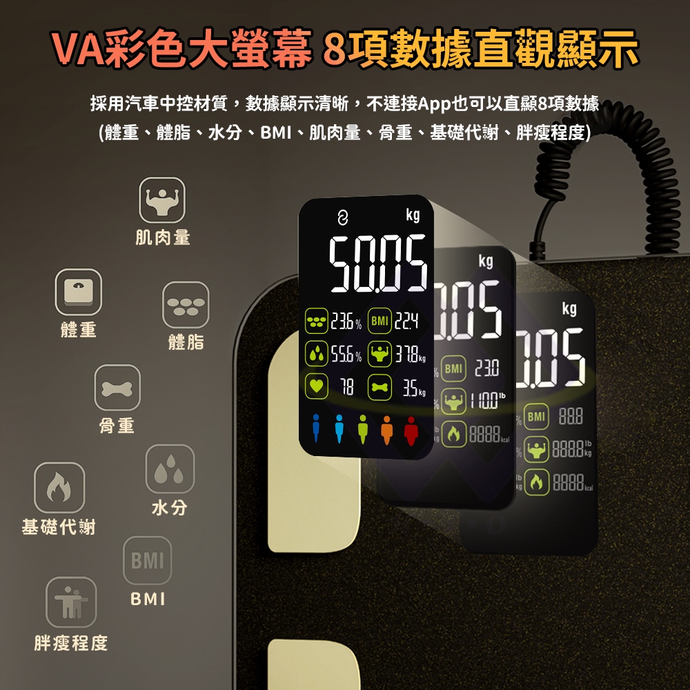 【禾統】八電極智慧體脂計plus+/黑色/支援健康App/可匯出數據(體脂計 藍芽體脂計 體重計), , large