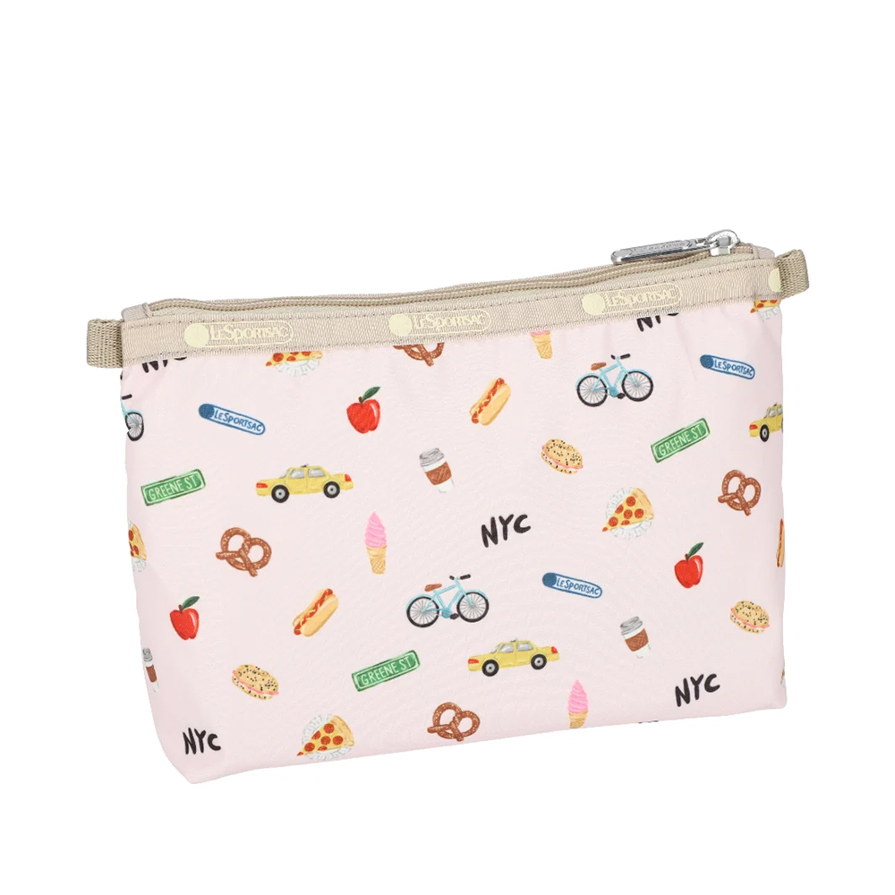 Lesportsac Cosmetic Clutch 雙層拉鍊化妝包 收納袋 盥洗包 女包(紐約城市插畫), , large