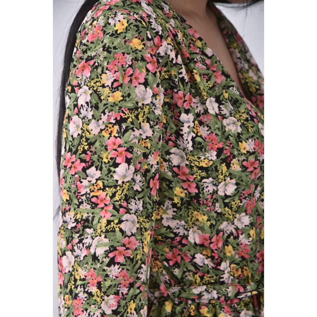 (S) zara質感印花綠色綁帶洋裝二手衣, , large