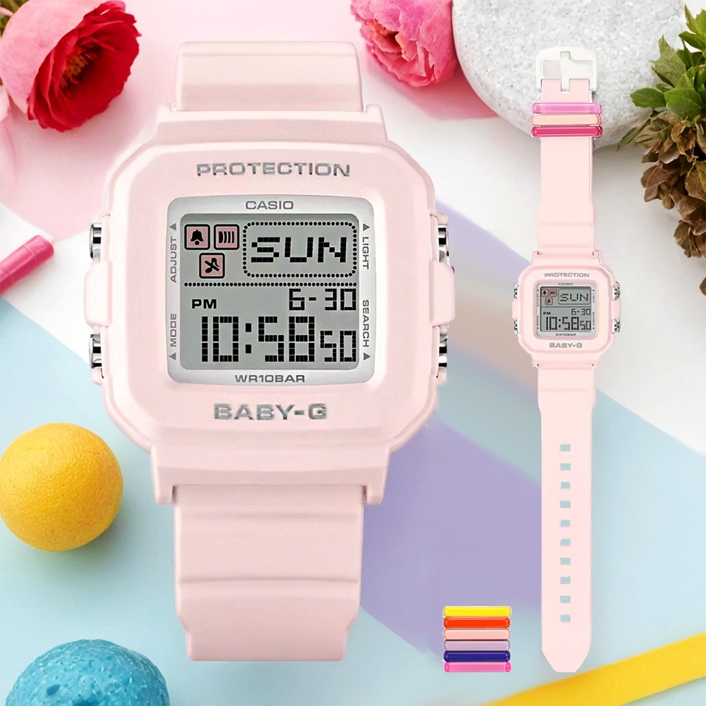 CASIO 卡西歐 BABY-G 隨附6個繽紛錶帶環 像素動畫手錶 BGD-10L-4, , large