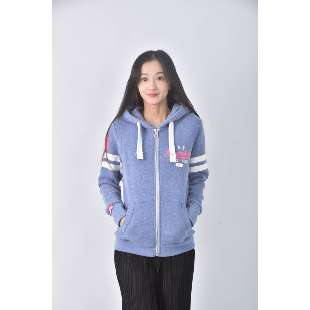 (S) 【又又私服】superdry運動棉質美式圖案藍色外套二手衣, , large