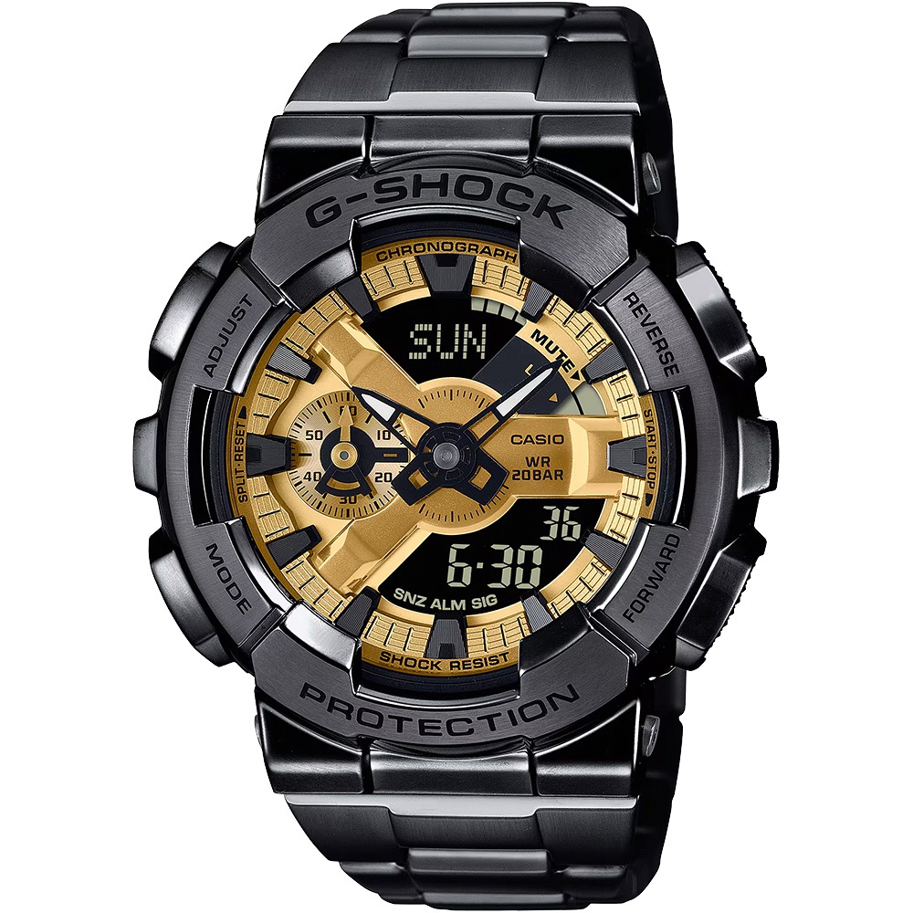 CASIO 卡西歐 G-SHOCK 工業風大錶殼金屬雙顯手錶 520情人節 送禮推薦-黑x金 GM-110BD-1A9, , large