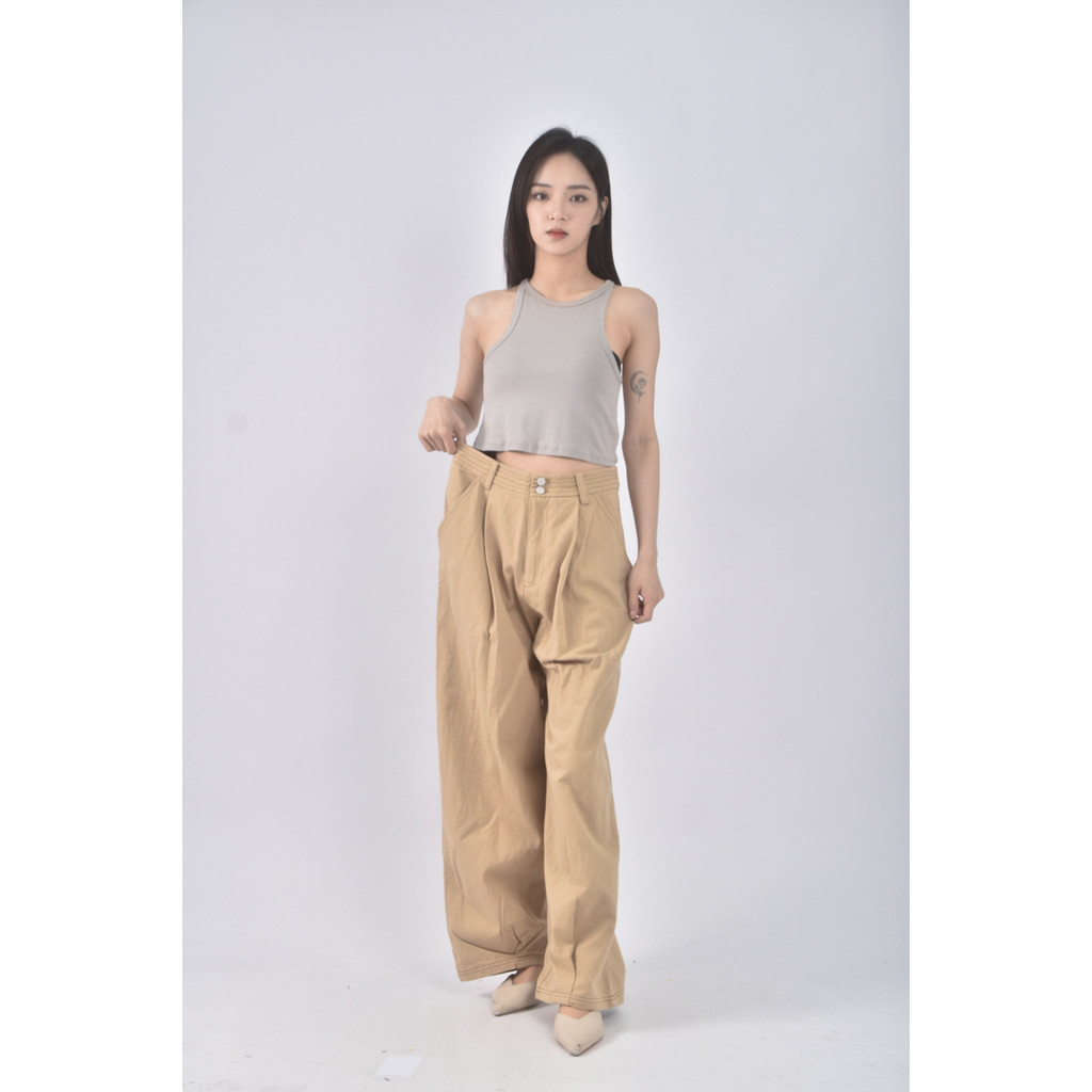 (L) mini matters高腰丹寧牛仔質感棕色長褲二手衣, , large