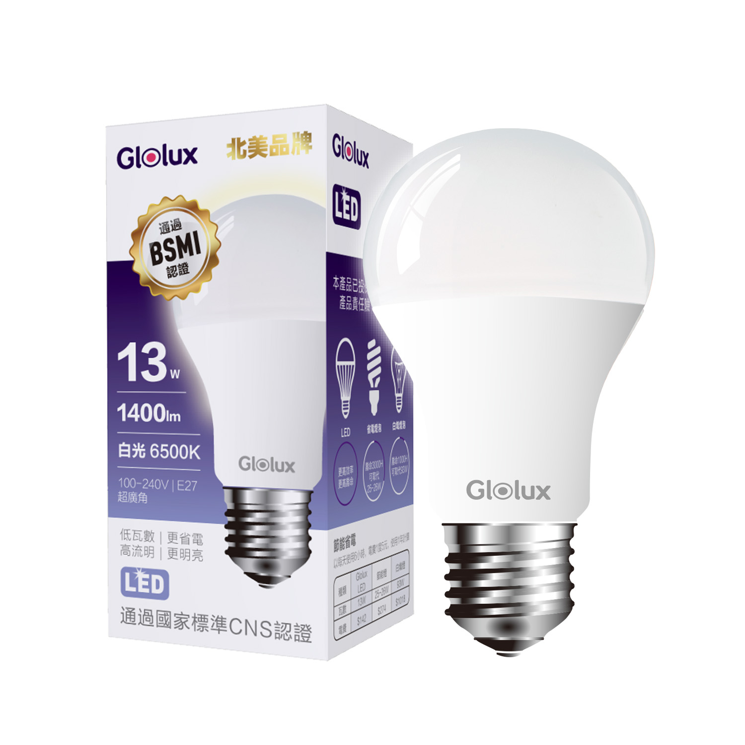 Glolux 13W LED廣角高亮度燈泡, , large