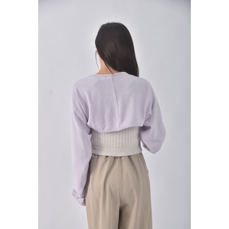 (M) air space lady修身短版質感棉質紫色罩衫二手衣, , large