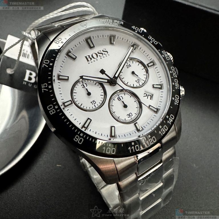 [星晴錶業]BOSS手錶,44mm,HB1513875白色錶面銀錶殼銀色精鋼錶帶款, , large