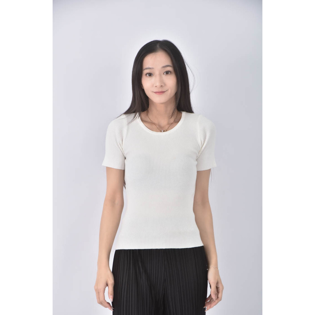 (XS（含）以下) 質感坑紋白色短袖上衣二手衣, , large