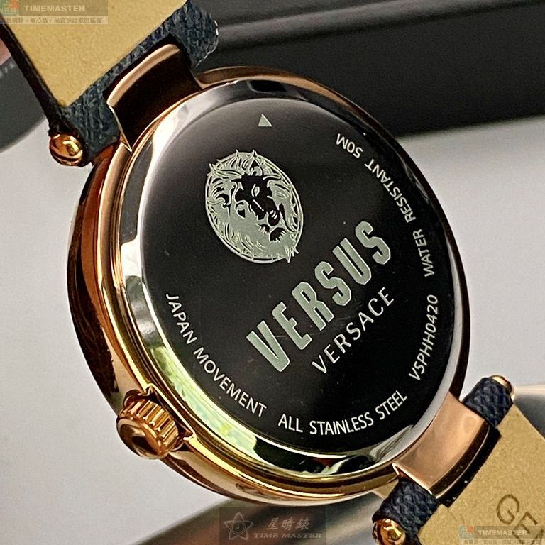 [星晴錶業]VERSUS VERSACE手錶,38mm,VV00064深紫藍錶面玫瑰金錶殼深紫藍真皮皮革錶帶款, , large