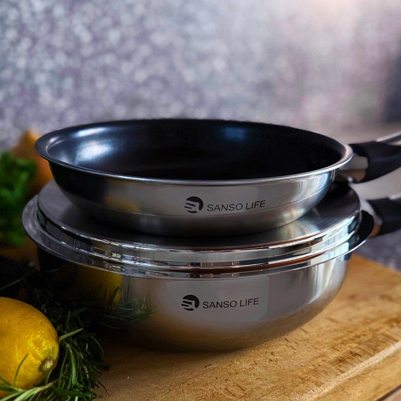 【SANSO LIFE】不鏽鋼不沾平底煎鍋 20cm, , large