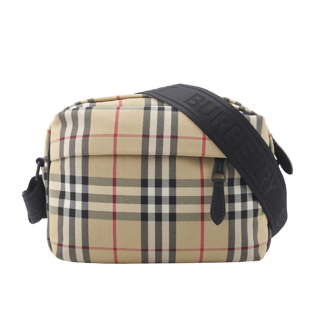 BURBERRY Paddy 格紋尼龍帆布拉鍊斜背包/經典米色, , large
