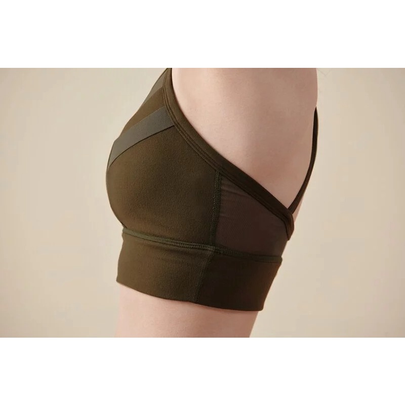 YOGA FLOW Venus Bra - 性感撞色網紗短版上衣 - 深茶綠 Jungle Green, , large
