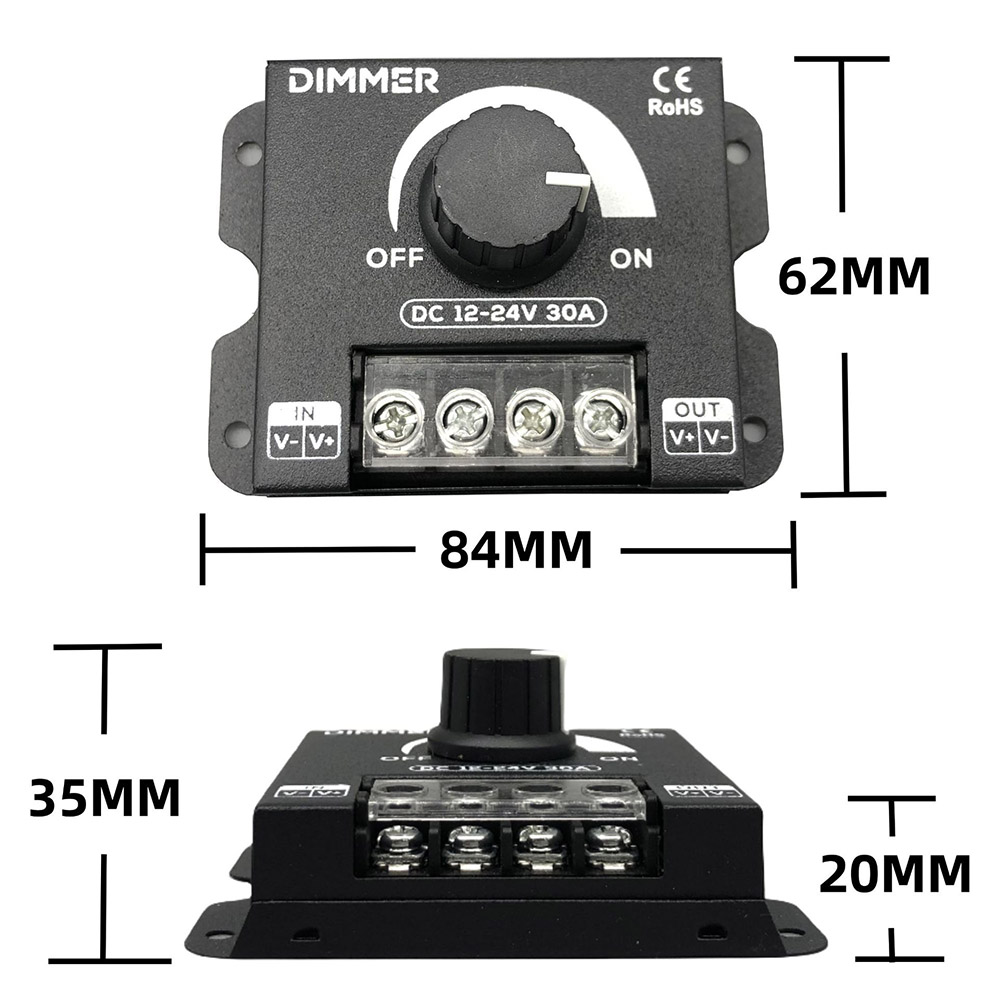 12V-24V單色燈條旋鈕式調光器30A, , large
