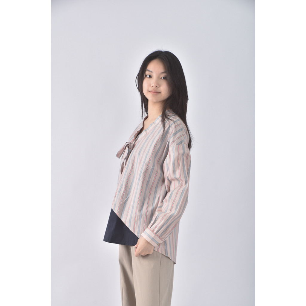 (F) e wear棉質條紋純棉杏色長袖上衣二手衣, , large