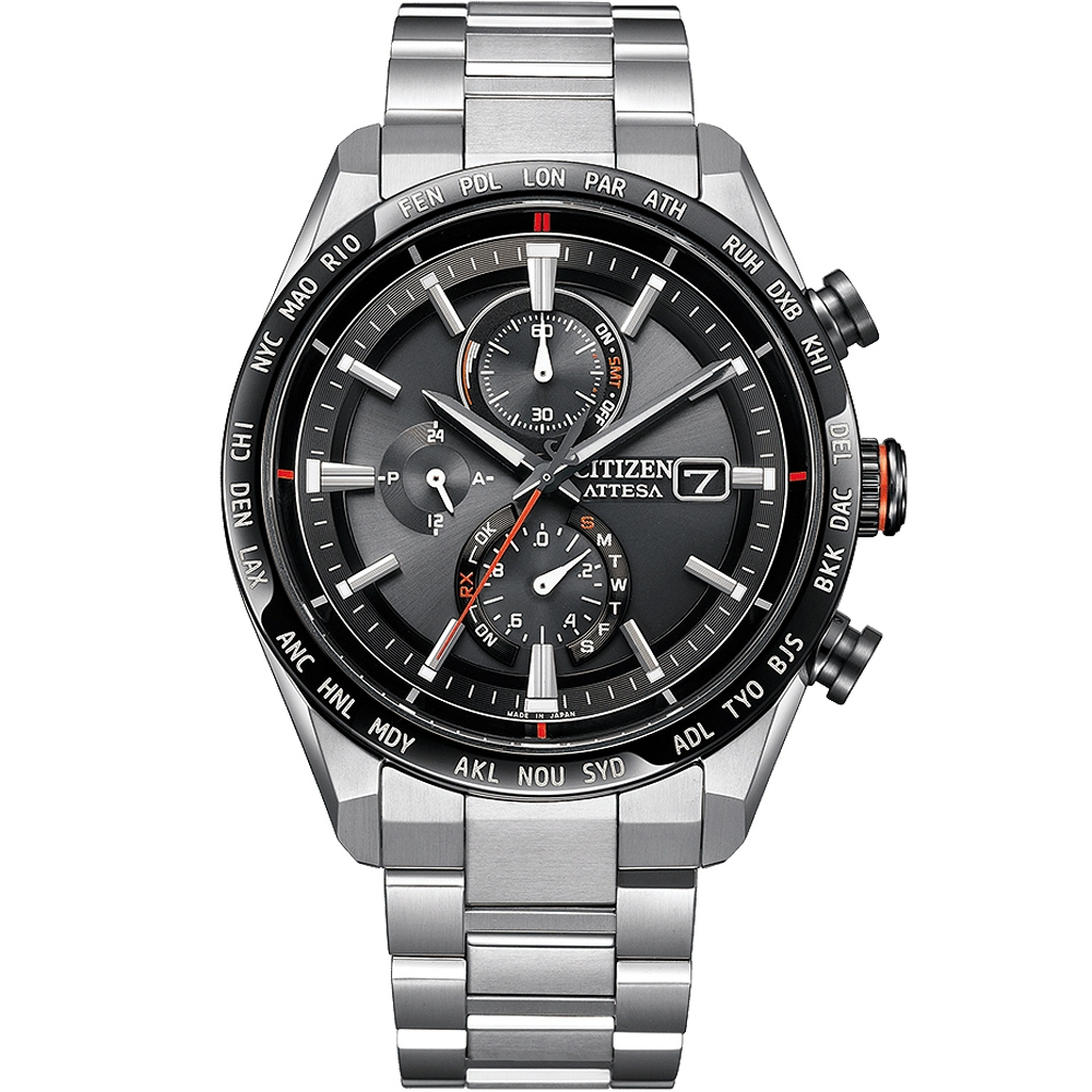 CITIZEN 星辰 鈦金屬 光動能電波萬年曆計時手錶 AT8189-61E