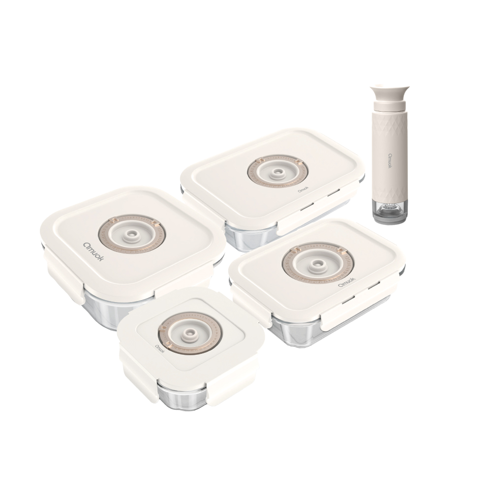 【amuok】Keep Fresh Vacuum Glass Storage Container Set (5 Pieces), , large