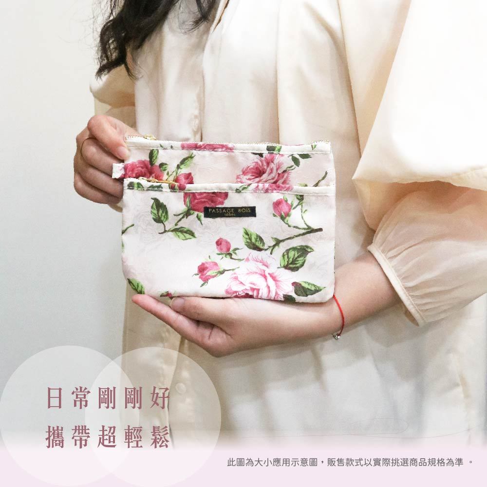 日本製 【Passage Bois】玫瑰 雙層拉鍊化妝包, , large