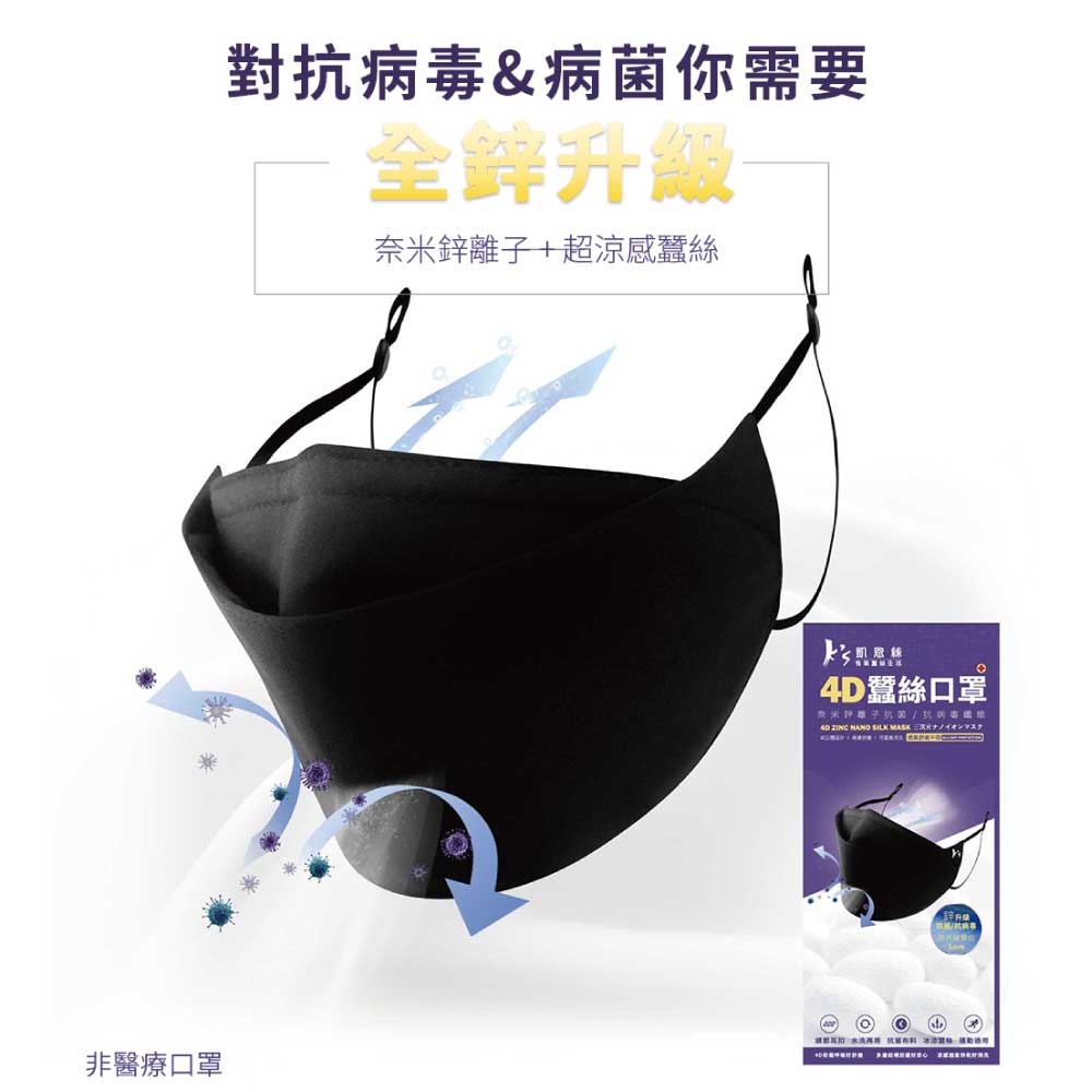 【K's凱恩絲】KF94韓版4D立體透氣蠶絲口罩-鋅離子抗菌/抗病毒布料 (成人專用), , large