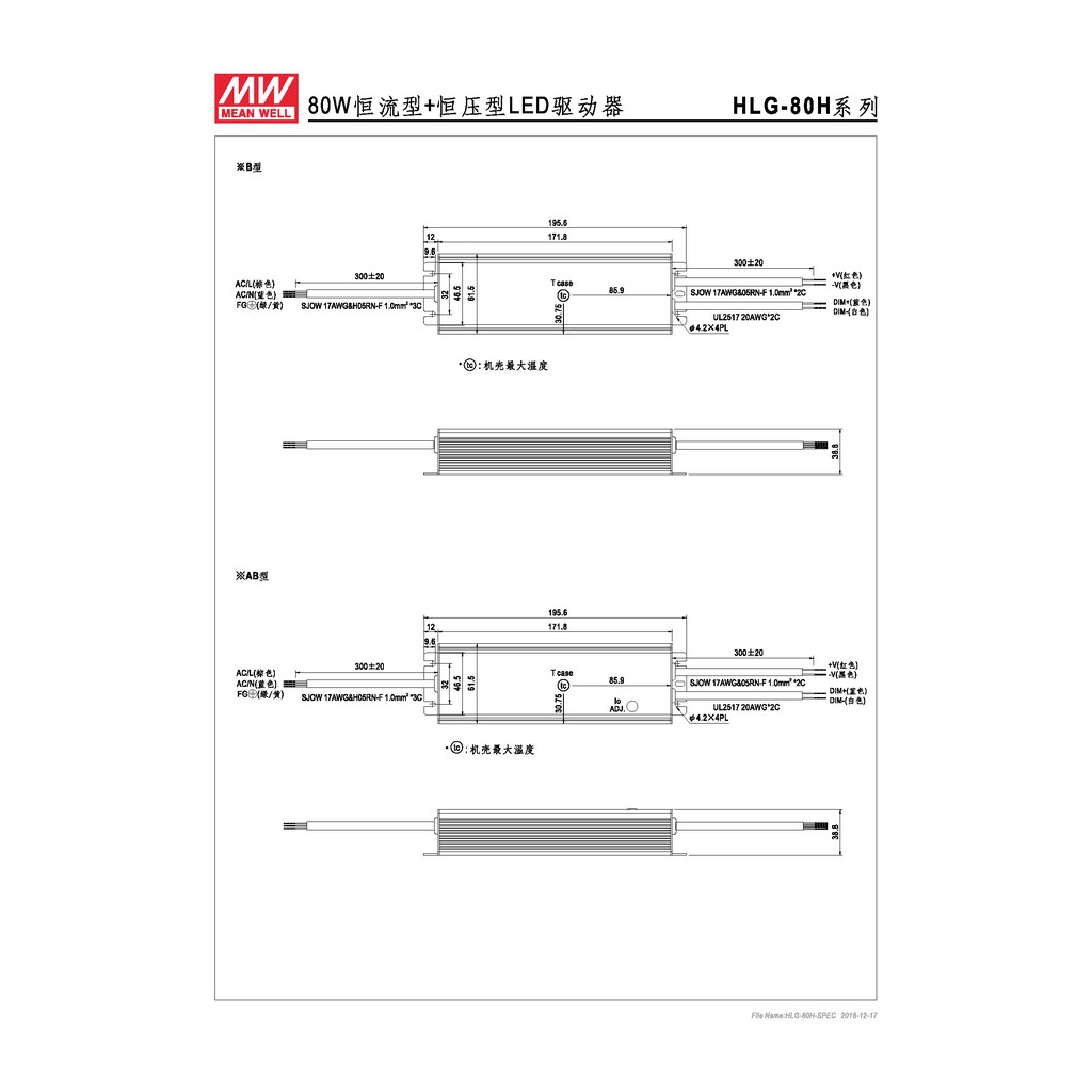 明緯 81.6W LED電源供應器(HLG-80H-24), , large