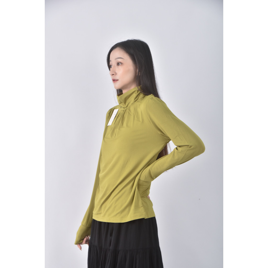 (S) 琦富服飾高領綠色長袖上衣二手衣, , large