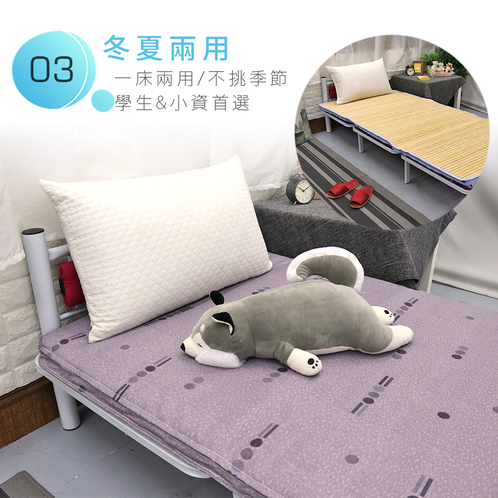 [台客嚴選] 幾何圓點竹面單人透氣床墊－幾何藍 可拆洗 台灣製 學生床墊 單人床墊 摺疊墊 外宿床墊, , large